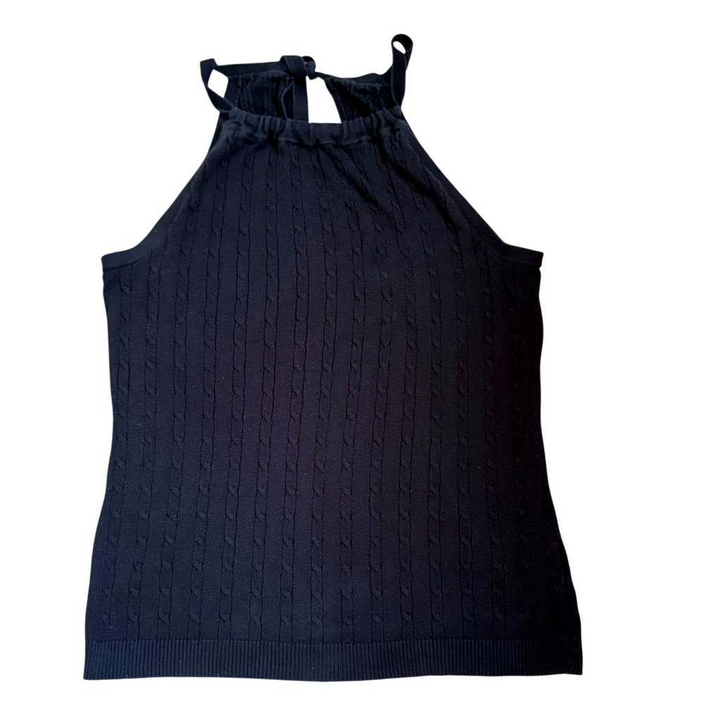 Y2K Old Navy Womens Black Cable Knit Halter Sweater‎ Tank Sleeveless Large VTG